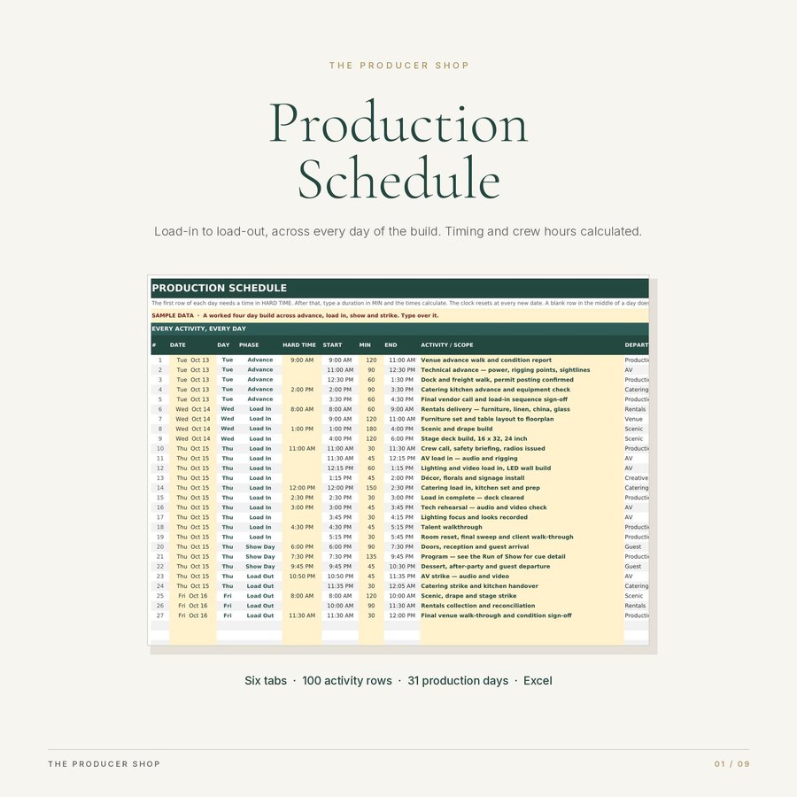 Event Production Schedule Template by The Producer Shop